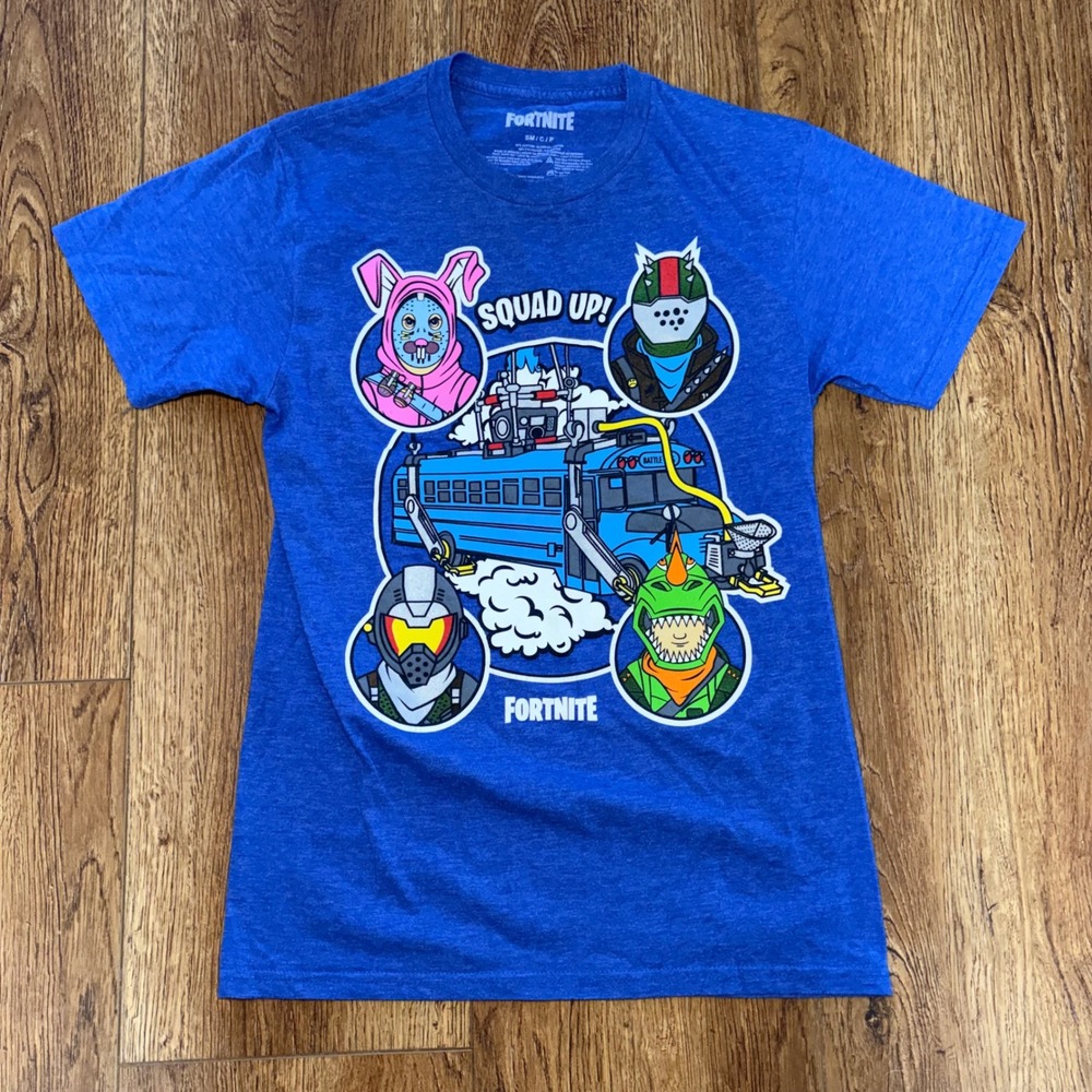 Fortnite Squad Up Battle Bus Graphic T-Shirt Boys‎ Small 10/12 Rex Rogue Agent